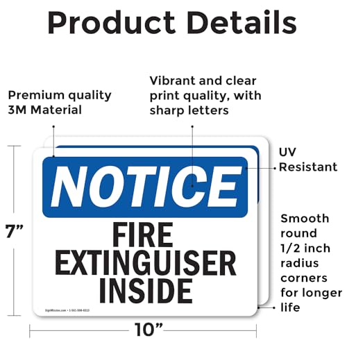 (2 Pack) Fire Extinguisher Inside OSHA Notice Sign 10 Inch X 7 Inch Vinyl Label Decal Sticker Weather Resistant, UV Protected for Workplace, Business, and Construction Site, Made in the USA - size: 10 Inch X 7 Inch, style: Vinyl Decal