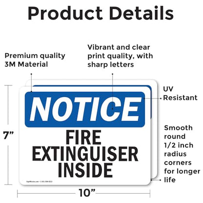 (2 Pack) Fire Extinguisher Inside OSHA Notice Sign 10 Inch X 7 Inch Vinyl Label Decal Sticker Weather Resistant, UV Protected for Workplace, Business, and Construction Site, Made in the USA - size: 10 Inch X 7 Inch, style: Vinyl Decal