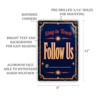 Follow Us Vintage Enamel Business Sign - style: Follow Us