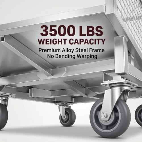 Platform Truck Cart with Cage 3500 LBS, Heavy Duty Utility Cart with Mesh Fence, 5-in-1 Foldable Shopping Cart & Laundry Cart with Wheels for Warehouse Pantry