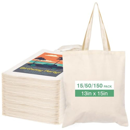 Lzerking 50 Pack Canvas Tote Bags for DIY Projects (13x15 Inches) - color: Natural