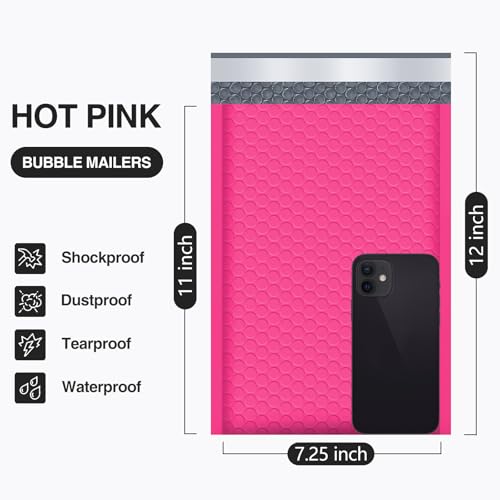 UCGOU Bubble Mailers 7.25x12" 25 Pack Usable Size 7.25x11" Hot Pink Padded - color: Hot Pink, size: 7.25x12" 25PC