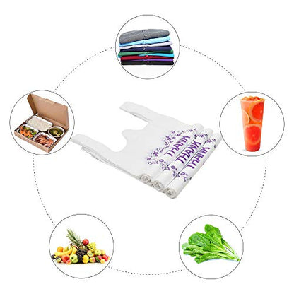 LazyMe Thank You T Shirt Bags, White Plastic Grocery Bags with Handles, Standard Supermarket Size, 12 x 20 inch (100 PCS)