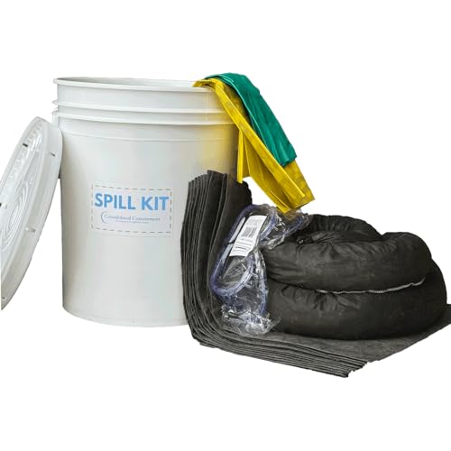 Universal Spill Kit – OSHA Compliant Solution for Vehicles, Industrial, Commercial, & Restaurant Use, Emergency Response Chemical, Water, & Bodily Fluid Cleanup - 5 Gallons