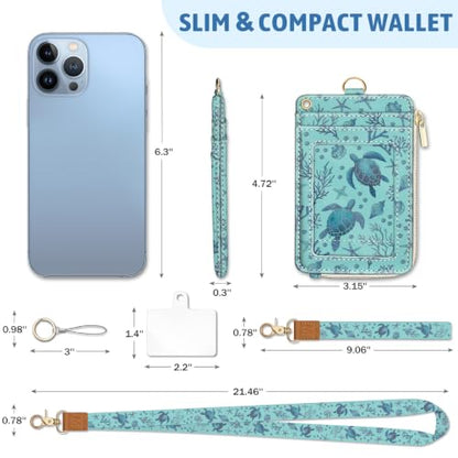 Piefly Sea Turtle Lanyard Wallet with ID Badge Holder, Small RFID Keychain - color: Blue Sea Turtle