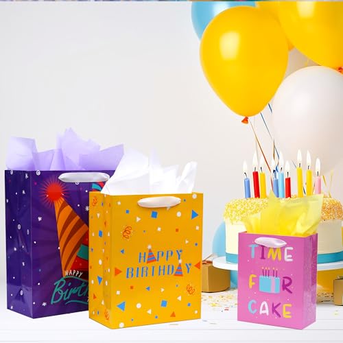 Nihuecne 8 Pack Birthday Gift Bags Assorted Sizes with Tissue Paper