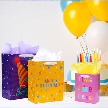 Nihuecne 8 Pack Birthday Gift Bags Assorted Sizes with Tissue Paper