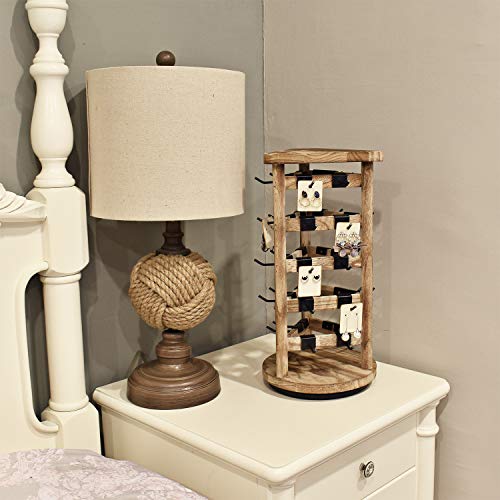 Ikee Design Wood Rotating Jewelry Earring Display Stand 30 Removable Hooks - color: 3 side, Oak, 30 hooks