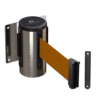 CCW 11 Ft Wall Mount Retractable Belt Barrier, Stainless Steel Case - color: Brown, size: Solid Color