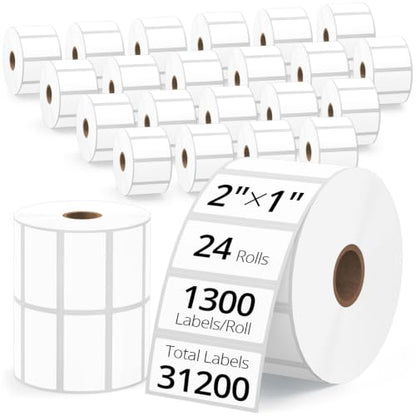 24-Roll (1300/Roll) 2" x 1" Thermal Barcode & SKU Labels, 1" Core - size: 2" x 1" - 24 Rolls (31200 Labels)
