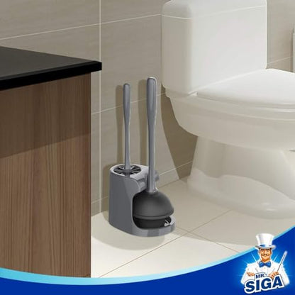 MR.SIGA Toilet Plunger and Brush Combo for Toilet Cleaning, Gray, 2 Set - color: Gray, size: 6.3 x 8.2 x 18.1 inch