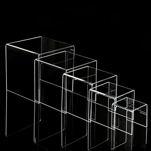 ASelected 5 PCS Clear Acrylic Risers Display Stands, 3/4/5/6/7Inch Square Acrylic Display Risers, Acrylics Stand for Figures, Perfumes, Cupcake, Candy, Dessert, Jewelry
