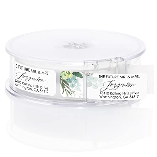 Future Mr and Mrs Greenery Rolled Address Labels / 250 Personalized Return Address Labels/Designer Address Stickers in Elegant Plastic Dispenser - size: 250 Labels, style: The Future – Greenery