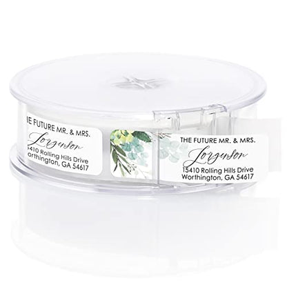Future Mr and Mrs Greenery Rolled Address Labels / 250 Personalized Return Address Labels/Designer Address Stickers in Elegant Plastic Dispenser - size: 250 Labels, style: The Future – Greenery