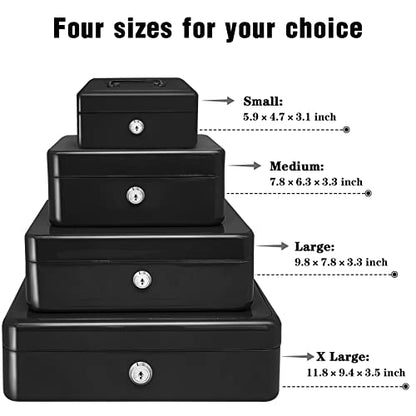 Steel Cash Box with Key Lock, Metal Small Money Organizer with Money Tray,Cash Storage Box with Lockable Cover (Black - 6 inch) - color: Black - 5.9" x 3.1" x 4.7"