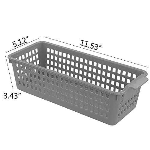Long Plastic Basket Trays, Slim Pencil Organizer Grey, 6-Pack - size: slim baskets