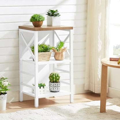 MNEETRUNG Small Bookshelf,3 Tier Industrial Bookcase with Metal Frame and Backboard,Low White Book Shelf,Book case for Small Spaces,Living Room,Bedroom and Home Office - color: White, size: 3-Tier (15.7"W x 11.8"D x 27.6"H)
