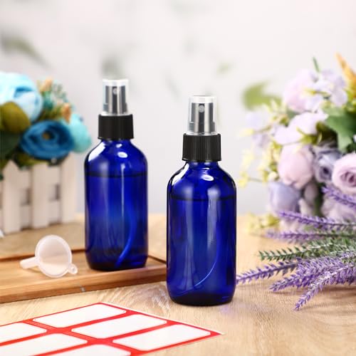 Fumete 2 Pack Glass Spray Bottles 4oz,Blue, Black Top,Mist Bottle - color: Blue, Black Top, style: Mist Bottle