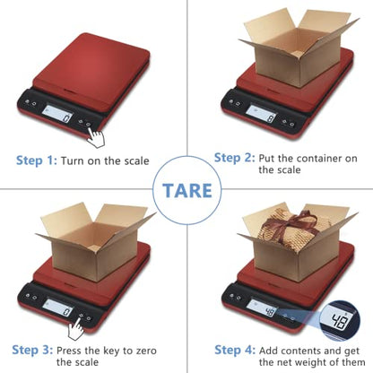 QP Shipping Scale, 86lb/0.1oz Digital Scale for Packages, Postal Scale with Hold/Tare Function, Back-lit LCD Display, Flip-up Holder, Shipping Scale for Small Business, Battery & Tape Measure Included - color: Red