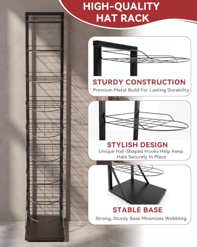 Hat Display 9 Tier, Hat Rack Stand Up to 70 Caps, Metal Hat Stand for Multiple Hats, Commercial Home Hat Display Stand