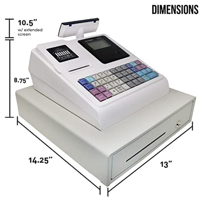 Nadex CR360 Cash Register, 4700 Lookups 50 Dept 50 Clerks, Quick Load Thermal Printer, Compact Size, Cash and Coin Drawer, White - color: White