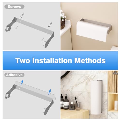 Paper Towel Holder Under Cabinet, Wall Mount, Stainless Steel, Silver - color: Silver