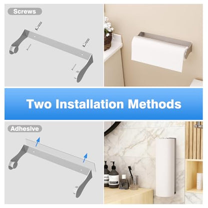 Paper Towel Holder Under Cabinet, Wall Mount, Stainless Steel, Silver - color: Silver