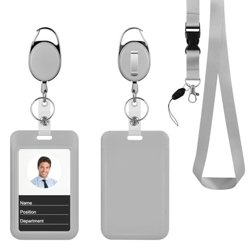Retractable ID Badge Holder with Breakaway Lanyard,Heavy Duty Badge Reel,Detachable Keychain, Cruise Ship Cards Holder,for Nurse Officer Teacher Security Staff Women Men(Grey) - color: Grey, size: 2 Vertical Holders, 2 Oval Reels, 1 Lanyard