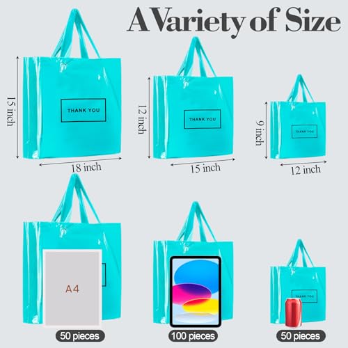 Teling 200 Pcs Thank You Plastic Bags Bulk Thank You Merchandise Bags for Wedding Business, 9 x 12'', 12 x 15'', 15 x 18''(Blue) - color: Blue