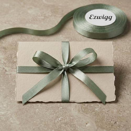 Sage Green Ribbon 3/8 Inch 25 Yards, Smooth Continuous Ribbon for DIY Crafts, Gift Wrapping, Wedding Bows & Floral Design - color: Sage Green