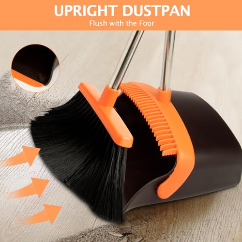 2-Pack Broom and Dustpan Combo Set, Long Handle, Brown Orange - color: Brown Orange 2-pack