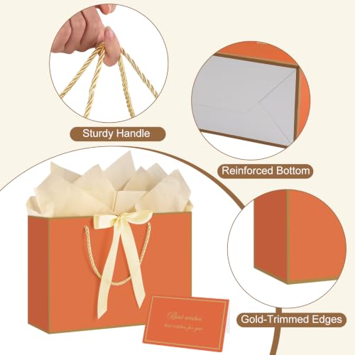 woric 2 Pcs Orange Gift Bags with Handles, 14" Medium Fall Gift Bags - color: Orange