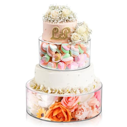 Jucoan Set of 2 Clear Acrylic Fillable Cake Stand, Cake Tier Display Stand Cupcake Stand, 12 Inch & 8 Inch Round Cylinder Display Riser for Wedding Birthday Baby Shower Party Centerpieces