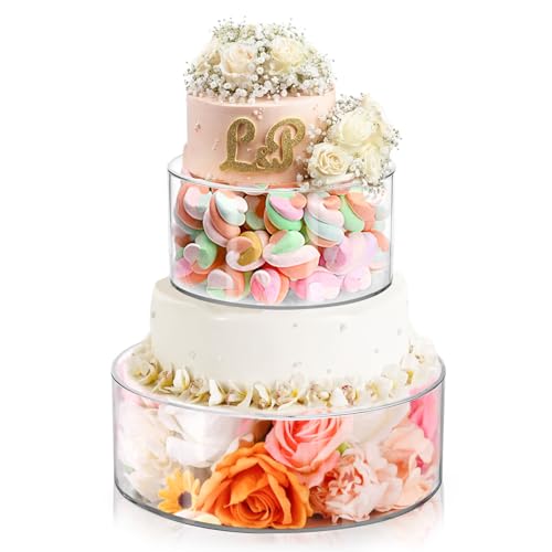 Jucoan Set of 2 Clear Acrylic Fillable Cake Stand, Cake Tier Display Stand Cupcake Stand, 12 Inch & 8 Inch Round Cylinder Display Riser for Wedding Birthday Baby Shower Party Centerpieces