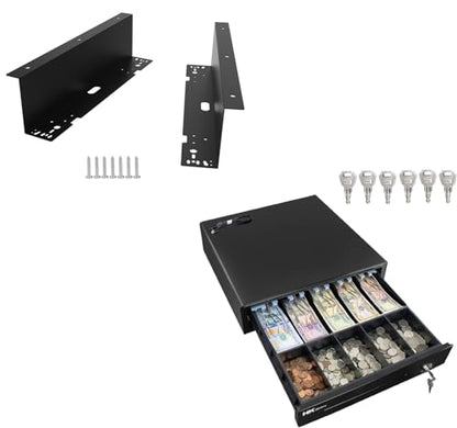 HK SYSTEMS 16inch Heavy Duty POS Cash Drawer with 5Bill/5Coin with Under Counter Mounting Metal Bracket - color: Black, size: 16inch+Bracket