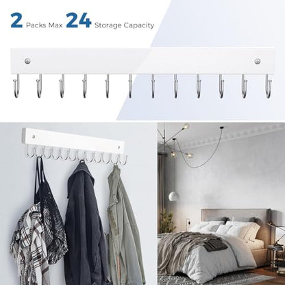 Belt Hanger Wall Mounted, Wooden Coat Rack Belt Organizer 2 Pack - color: White, size: 2 Pack-Belt