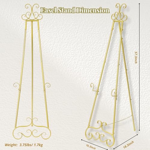 57”H Metal Easel Stand for Sign Gold Large Adjustable Heavy Duty - color: Gold