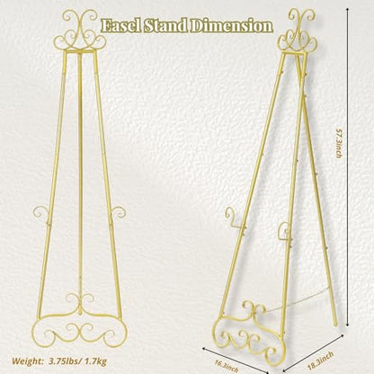57”H Metal Easel Stand for Sign Gold Large Adjustable Heavy Duty - color: Gold