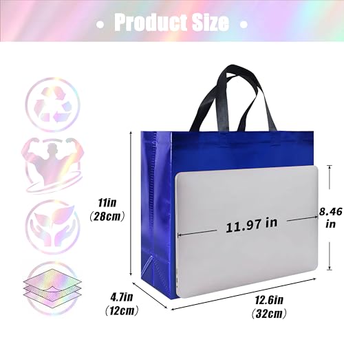 cabzymx 15 Pcs Glossy Blue Reusable Gift Bags with Handles, Party Gift Bags Bulk with Sturdy Bases, Ideal Goodie Bag for Birthday, Wedding, Christmas, Holiday-12.6 x 4.7 x 11 In - color: Blue, size: 1 Count (Pack of 15)