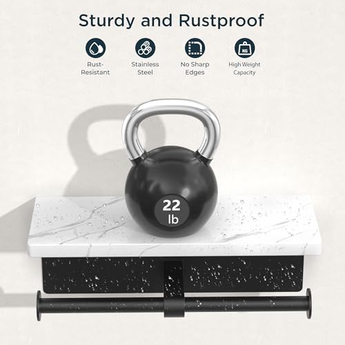 FORIOUS Double Marble Toilet Paper Holder with Phone Shelf, Mattle Black - color: Matte Black, size: Double Roll