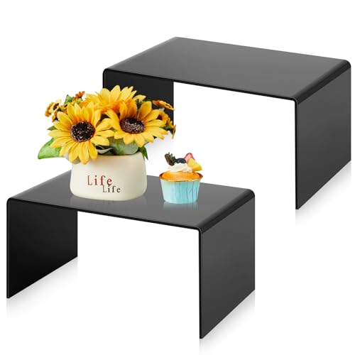 RattanView 2 Pcs 12 Inch Large Acrylic Shelf Riser, 5mm Thick, Black - color: Black, size: 12 Inch, 5 mm