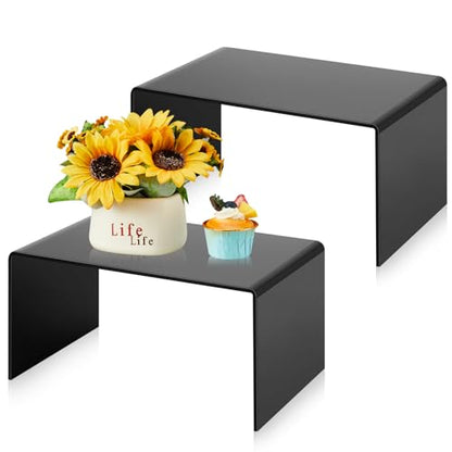 RattanView 2 Pcs 12 Inch Large Acrylic Shelf Riser, 5mm Thick, Black - color: Black, size: 12 Inch, 5 mm