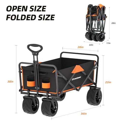 EchoSmile Wagons Carts Foldable Heavy Duty 350Lbs Capacity, Black&Orange - color: Black&orange-arrow
