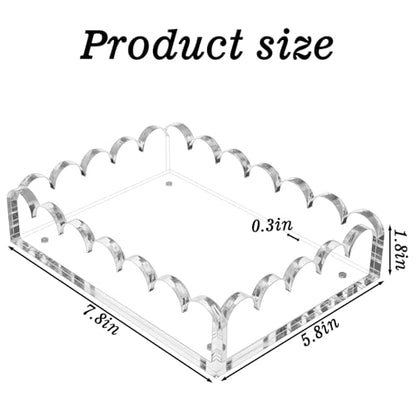Acrylic Scalloped Tray with Magnetic Mat, 7.8x5.8 Inch Customizable Display for Photos Art Messages, Clear Serving Tray Organizer Non-Slip Base, Home Office Decor or Gift