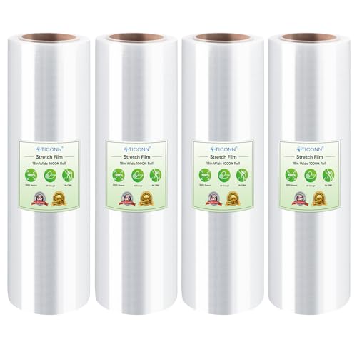 TICONN Stretch Wrap Roll, 18 in x 1000 ft Plastic Wrap for Moving Furniture - style: 18''-4PK Clear (No handle)