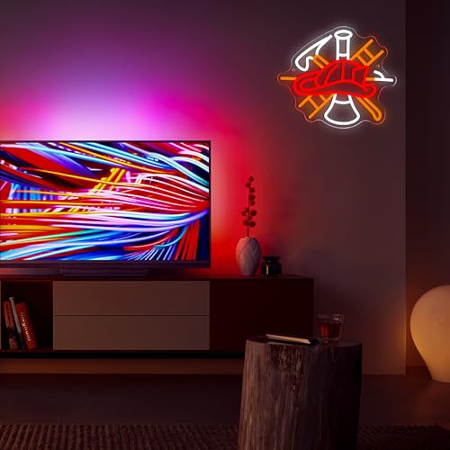 Mutank Firefighter Gear Neon Sign, Fire Equipment Neon Light USB Powered LED Dimmable, for Fire Department Rescue Room Rescue Team Fire Truck Emergency Responder Department Sign(13.3 * 11.4 In) - color: Red+White+Orange
