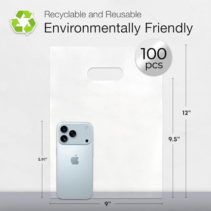 100 Frosted Clear Plastic Bags With Handles 9x12 Merchandise Bags - color: Frosted Clear