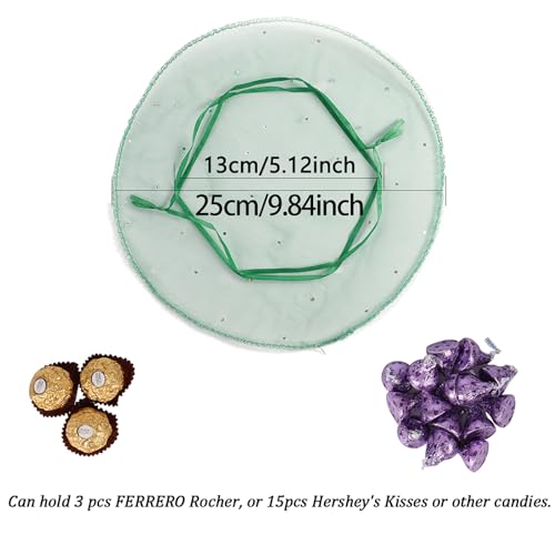 100pcs Round Organza Favor Bags, Green Small Drawstring Mesh Candy Bags, Baby Shower Wedding Party Gift Packaging Bags, 9.8 inch Diameter - color: Green