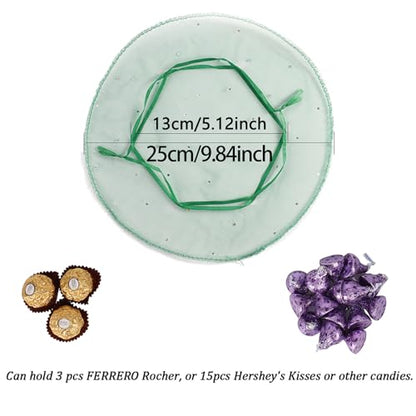 100pcs Round Organza Favor Bags, Green Small Drawstring Mesh Candy Bags, Baby Shower Wedding Party Gift Packaging Bags, 9.8 inch Diameter - color: Green