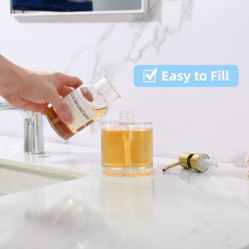 Clear Glass Soap Dispenser with Rust Proof Stainless Steel Pump, Gold Refillable Liquid Hand Soap Dispenser for Bathroom, Kitchen (11Oz, Round) - color: Gold, size: 11 oz Round